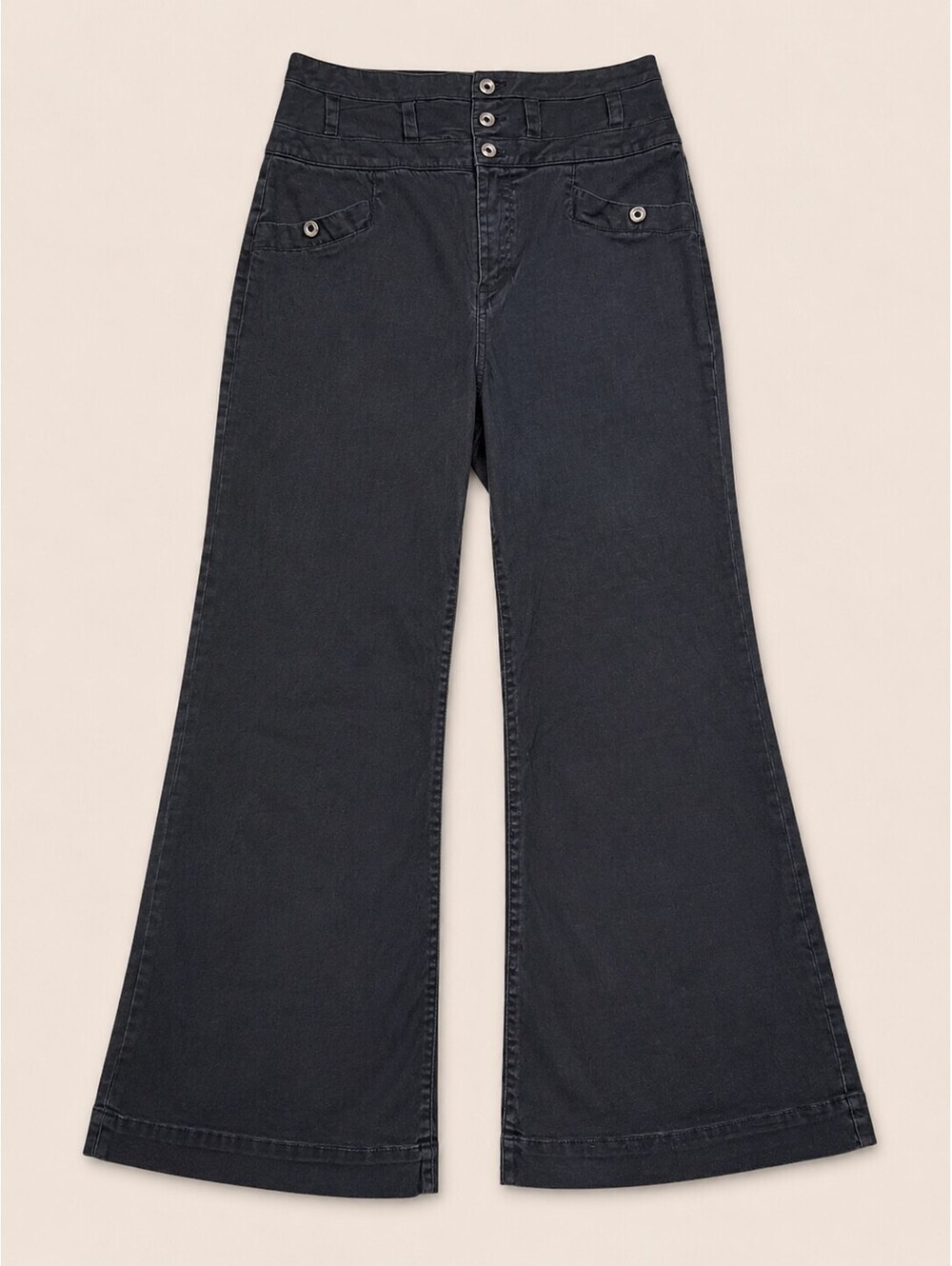 Anthropologie High Waisted Flare Pants Size 8 Black Soft Denim Wide Leg 29”
